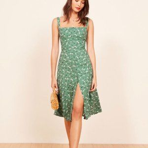 Reformation Green Floral Midi Dress. Size 2